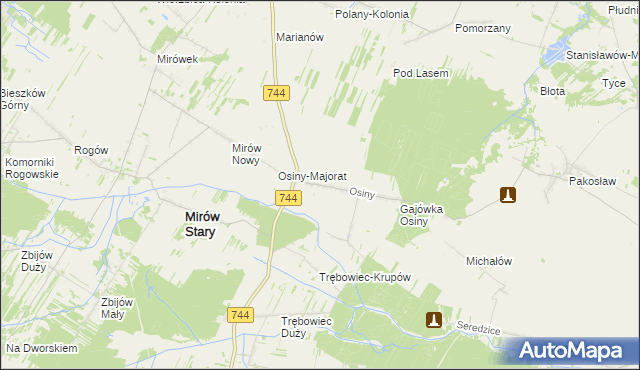 mapa Osiny gmina Mirzec, Osiny gmina Mirzec na mapie Targeo