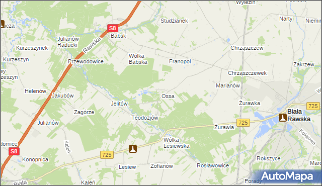 mapa Ossa gmina Biała Rawska, Ossa gmina Biała Rawska na mapie Targeo