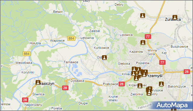 mapa Ostrów gmina Przemyśl, Ostrów gmina Przemyśl na mapie Targeo