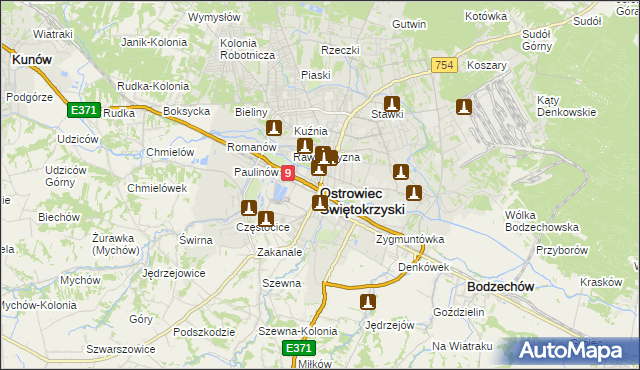 mapa Ostrowiec Świętokrzyski, Ostrowiec Świętokrzyski na mapie Targeo