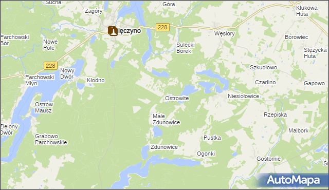 mapa Ostrowite gmina Sulęczyno, Ostrowite gmina Sulęczyno na mapie Targeo