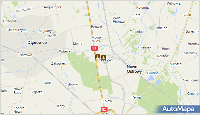 mapa Ostrowy gmina Nowe Ostrowy, Ostrowy gmina Nowe Ostrowy na mapie Targeo