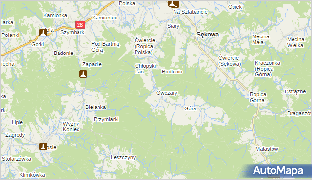 mapa Owczary gmina Sękowa, Owczary gmina Sękowa na mapie Targeo