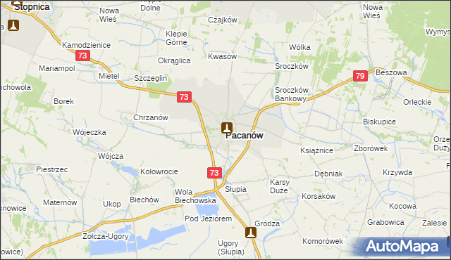 mapa Pacanów powiat buski, Pacanów powiat buski na mapie Targeo