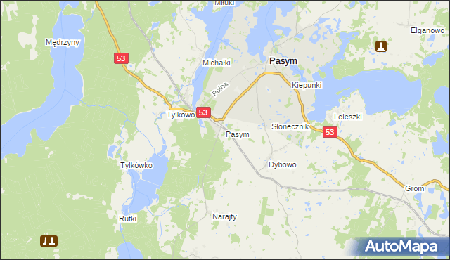 mapa Pasym powiat szczycieński, Pasym powiat szczycieński na mapie Targeo