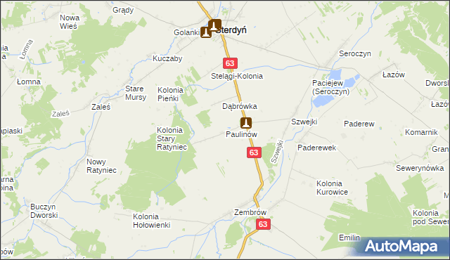 mapa Paulinów gmina Sterdyń, Paulinów gmina Sterdyń na mapie Targeo