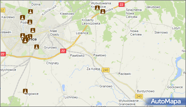 mapa Pawłowo gmina Chojnice, Pawłowo gmina Chojnice na mapie Targeo