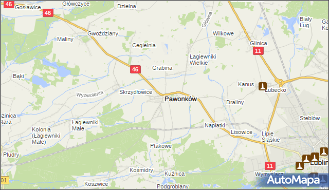 mapa Pawonków, Pawonków na mapie Targeo