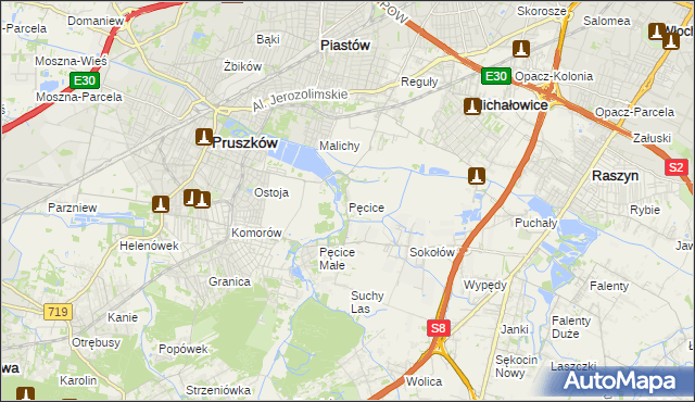 mapa Pęcice, Pęcice na mapie Targeo