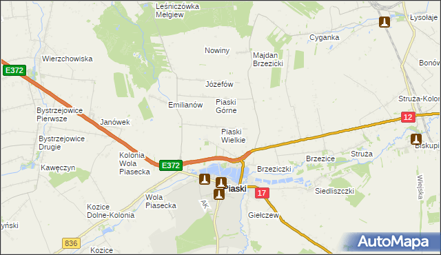 mapa Piaski Wielkie gmina Piaski, Piaski Wielkie gmina Piaski na mapie Targeo