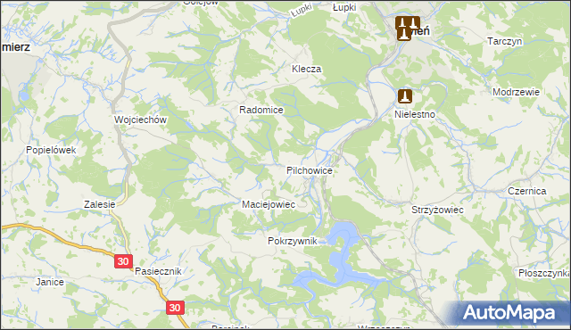 mapa Pilchowice gmina Wleń, Pilchowice gmina Wleń na mapie Targeo