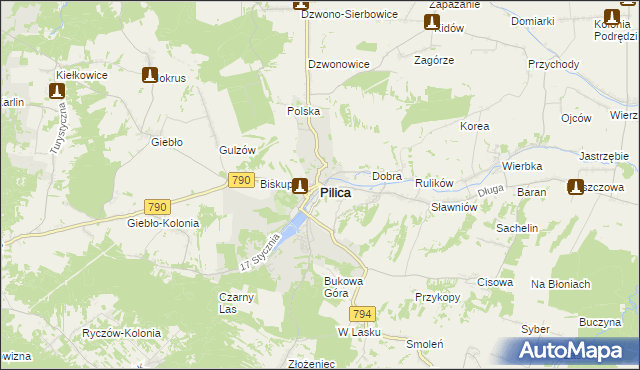 mapa Pilica powiat zawierciański, Pilica powiat zawierciański na mapie Targeo
