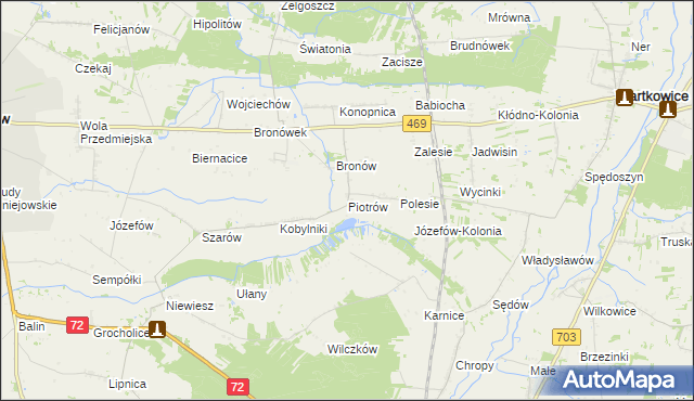 mapa Piotrów gmina Poddębice, Piotrów gmina Poddębice na mapie Targeo