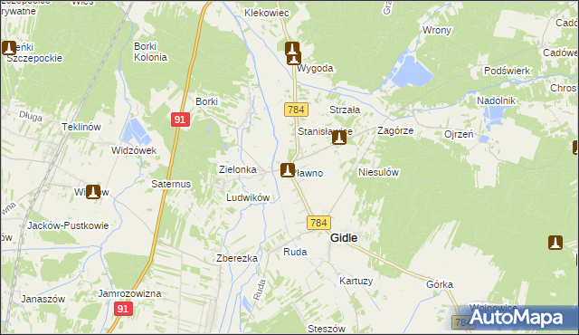 mapa Pławno gmina Gidle, Pławno gmina Gidle na mapie Targeo