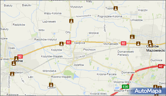 mapa Płochocin gmina Ożarów Mazowiecki, Płochocin gmina Ożarów Mazowiecki na mapie Targeo