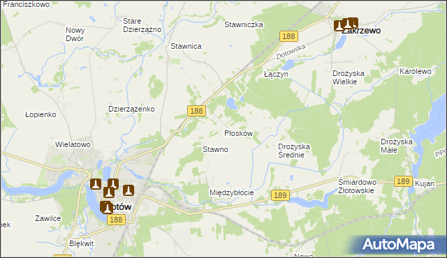 mapa Płosków gmina Złotów, Płosków gmina Złotów na mapie Targeo