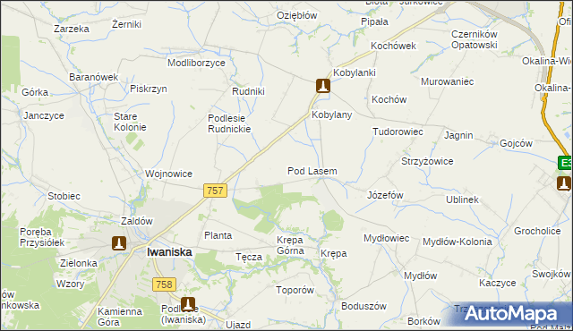 mapa Pod Lasem gmina Opatów, Pod Lasem gmina Opatów na mapie Targeo