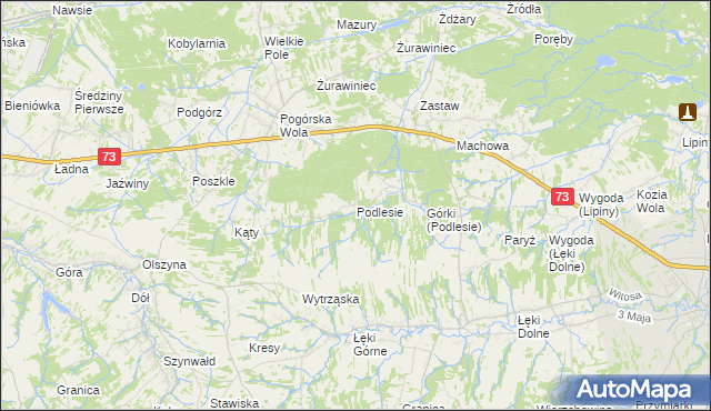 mapa Podlesie gmina Pilzno, Podlesie gmina Pilzno na mapie Targeo