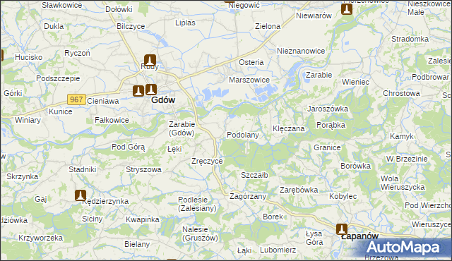 mapa Podolany gmina Gdów, Podolany gmina Gdów na mapie Targeo