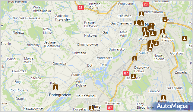 mapa Podrzecze gmina Podegrodzie, Podrzecze gmina Podegrodzie na mapie Targeo
