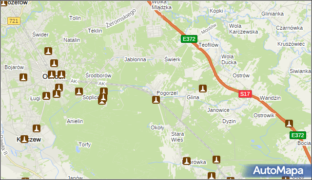 mapa Pogorzel gmina Celestynów, Pogorzel gmina Celestynów na mapie Targeo