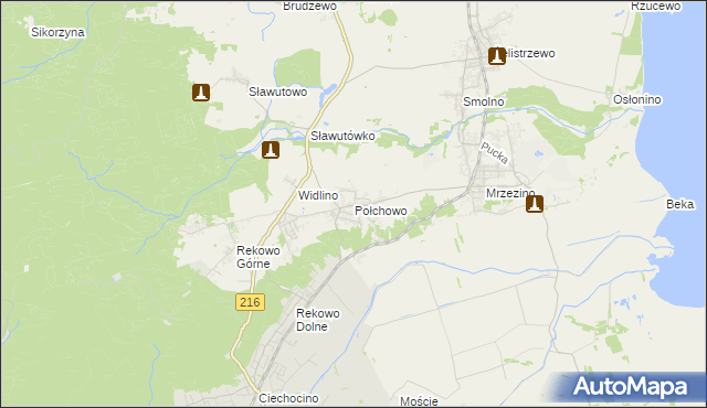 mapa Połchowo gmina Puck, Połchowo gmina Puck na mapie Targeo