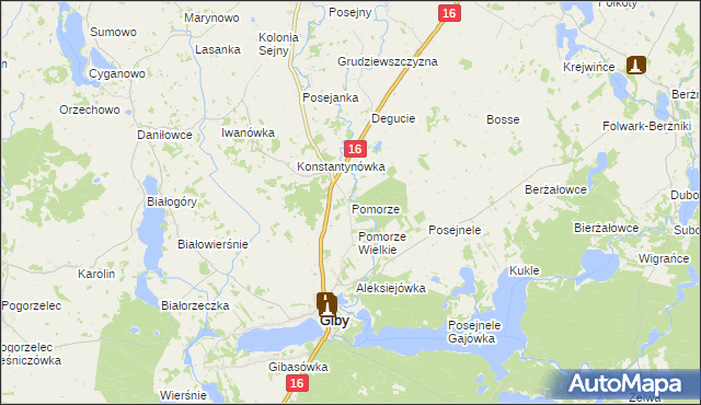 mapa Pomorze gmina Giby, Pomorze gmina Giby na mapie Targeo