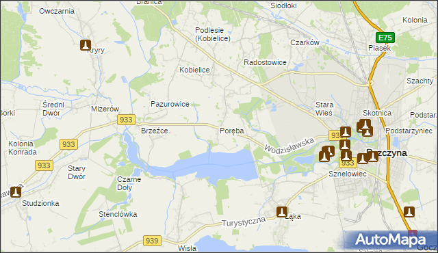 mapa Poręba gmina Pszczyna, Poręba gmina Pszczyna na mapie Targeo