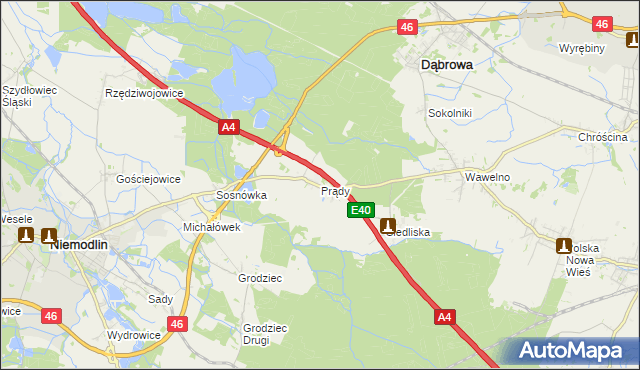 mapa Prądy gmina Dąbrowa, Prądy gmina Dąbrowa na mapie Targeo