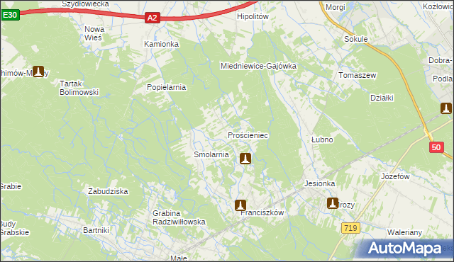 mapa Prościeniec, Prościeniec na mapie Targeo