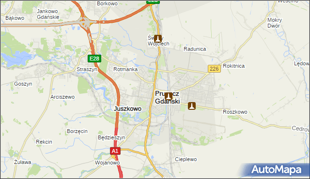 mapa Pruszcz Gdański, Pruszcz Gdański na mapie Targeo