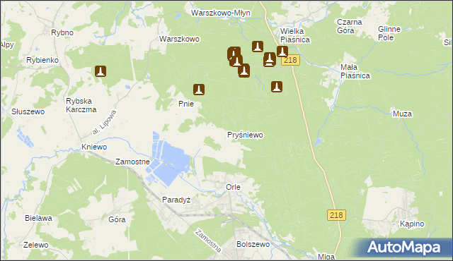 mapa Pryśniewo, Pryśniewo na mapie Targeo