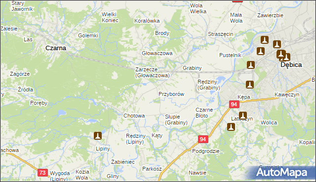 mapa Przyborów gmina Czarna, Przyborów gmina Czarna na mapie Targeo