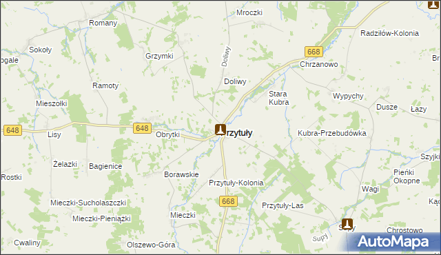 mapa Przytuły powiat łomżyński, Przytuły powiat łomżyński na mapie Targeo