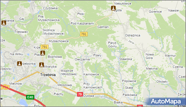 mapa Psary gmina Trzebinia, Psary gmina Trzebinia na mapie Targeo