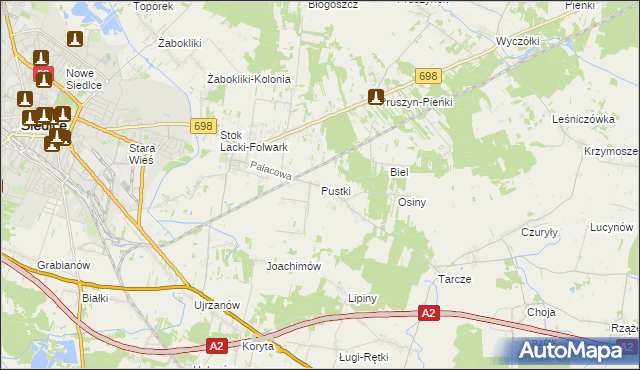 mapa Pustki gmina Siedlce, Pustki gmina Siedlce na mapie Targeo