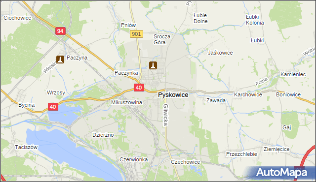 mapa Pyskowice powiat gliwicki, Pyskowice powiat gliwicki na mapie Targeo