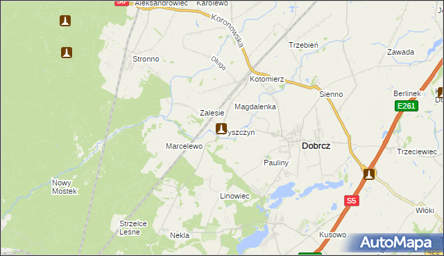 mapa Pyszczyn gmina Dobrcz, Pyszczyn gmina Dobrcz na mapie Targeo