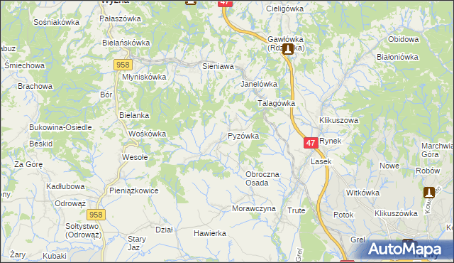 mapa Pyzówka, Pyzówka na mapie Targeo