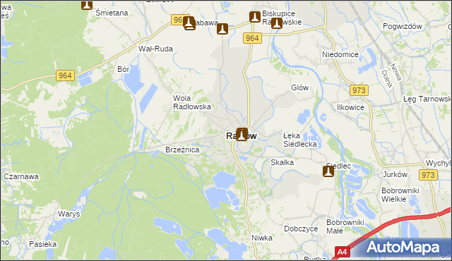 mapa Radłów powiat tarnowski, Radłów powiat tarnowski na mapie Targeo