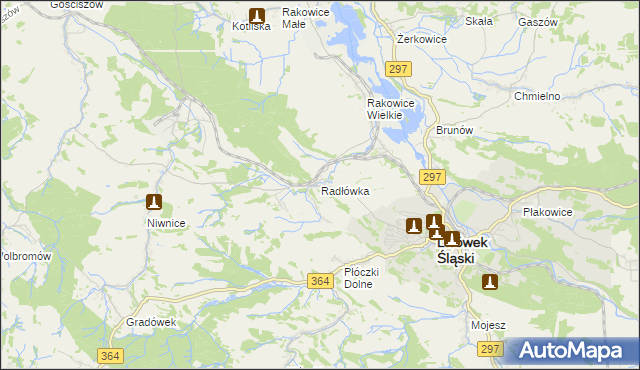 mapa Radłówka gmina Lwówek Śląski, Radłówka gmina Lwówek Śląski na mapie Targeo