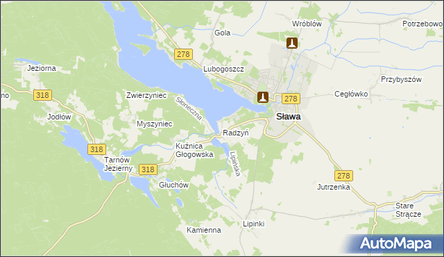 mapa Radzyń gmina Sława, Radzyń gmina Sława na mapie Targeo