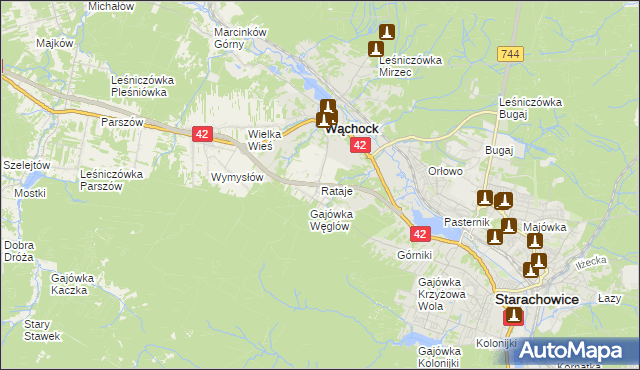 mapa Rataje gmina Wąchock, Rataje gmina Wąchock na mapie Targeo