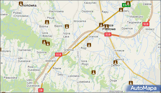 mapa Rogi gmina Miejsce Piastowe, Rogi gmina Miejsce Piastowe na mapie Targeo