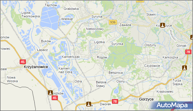 mapa Rogów gmina Gorzyce, Rogów gmina Gorzyce na mapie Targeo