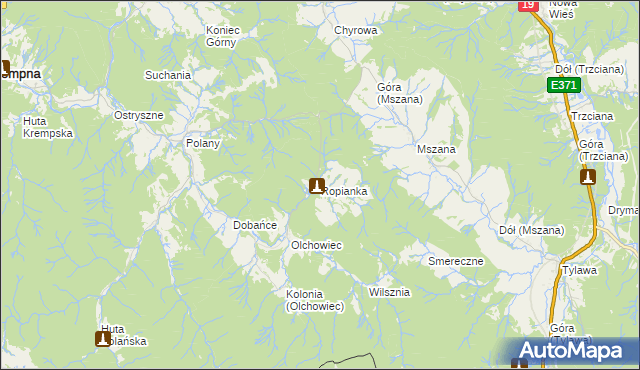 mapa Ropianka, Ropianka na mapie Targeo