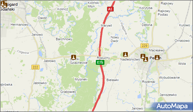 mapa Ropuchy, Ropuchy na mapie Targeo