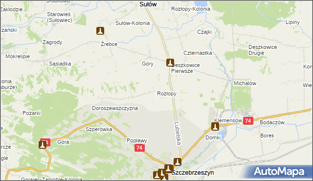 mapa Rozłopy, Rozłopy na mapie Targeo