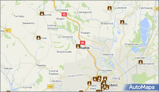 mapa Rudnik powiat raciborski, Rudnik powiat raciborski na mapie Targeo