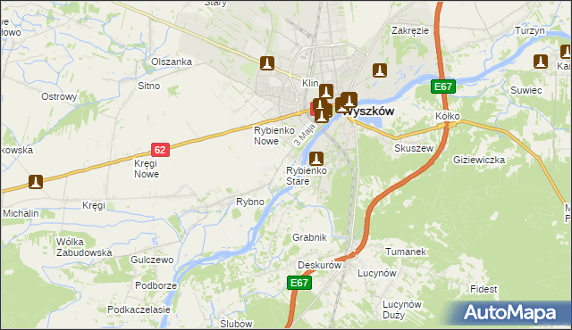 mapa Rybienko Stare, Rybienko Stare na mapie Targeo